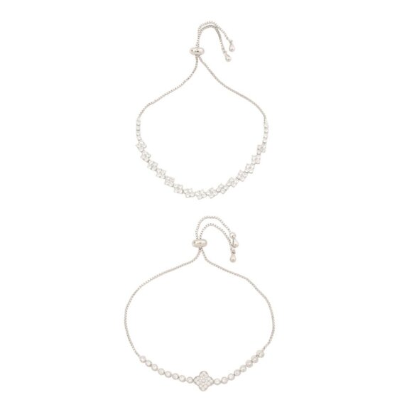 EYE CANDY LA Silver Clover Tennis Adjustable Bracelet Set - Picture 1 of 2